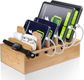 MINCORD Bamboo Charging Station for Multiple Devices, Cell Phone Docking Charging Station Organizer, Nightstand Bedside Desk Device Charger Organizer for Laptop, Tablets and iPads