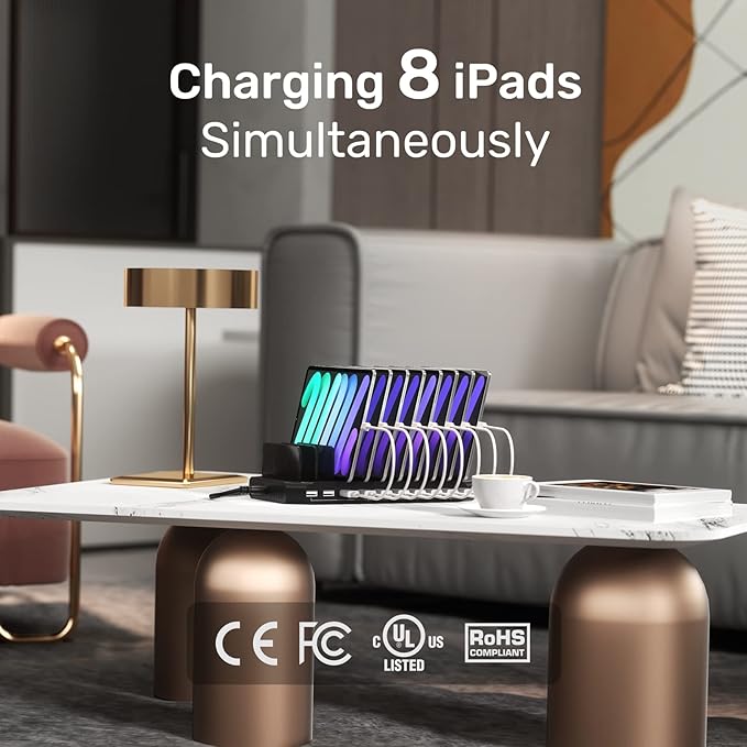 Unitek USB Charging Station for Multiple Devices, Charger Organizer Stand Dock with Dividers, Quick Charge 3.0 Compatible for Smartphone, Tablet, iPad and Other Electronics