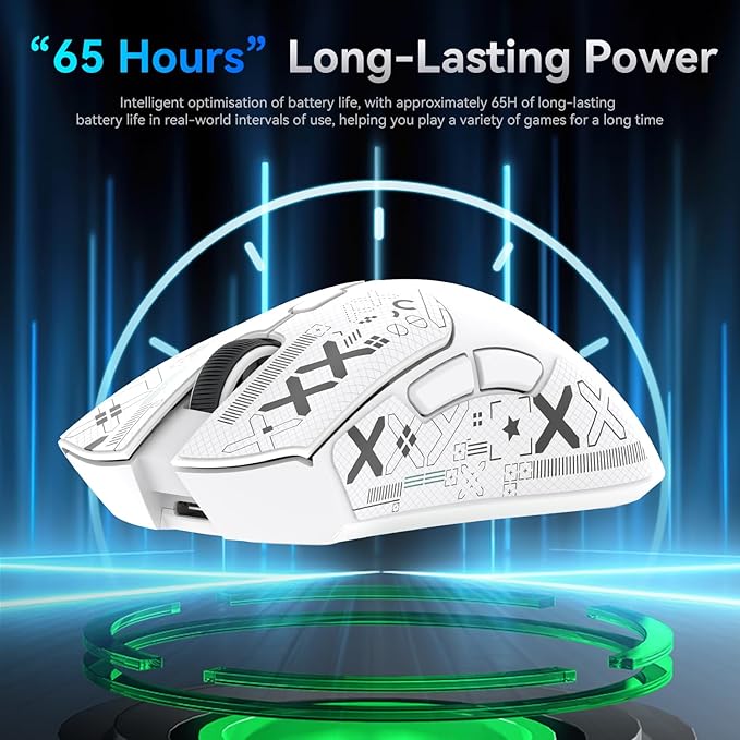 MAMBASNAKE Attack Shark R1 Wireless Gaming Mouse, PixArt PAW3311 Optical Sensor 18K DPI, 59g Lightweight 2.4Ghz/BT5.2/Wired Computer Mice with Programmable Buttons for PC/Laptop/Win/Mac - White&Tape