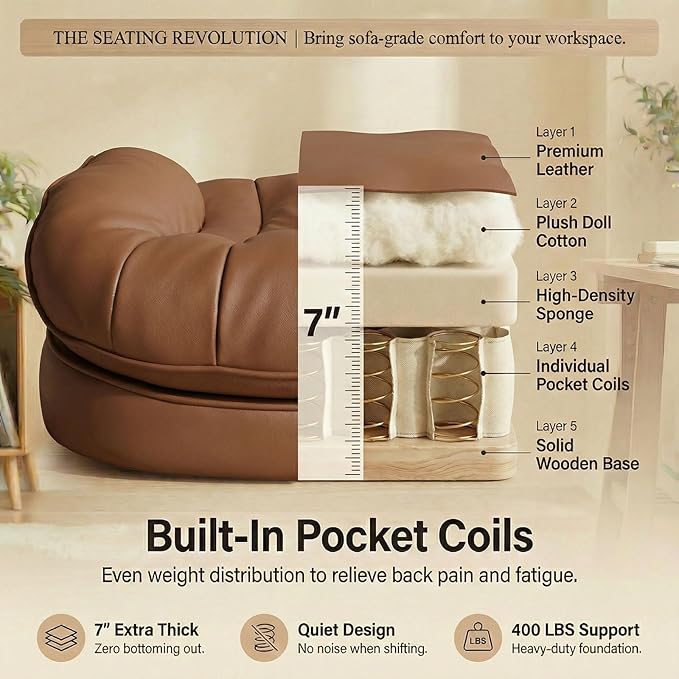 Efomao Big & Tall Executive Office Chair with Footrest - 400lbs Heavy Duty High Back PU Leather Desk Chair, Modern Ergonomic Reclining Computer Chair, Brown