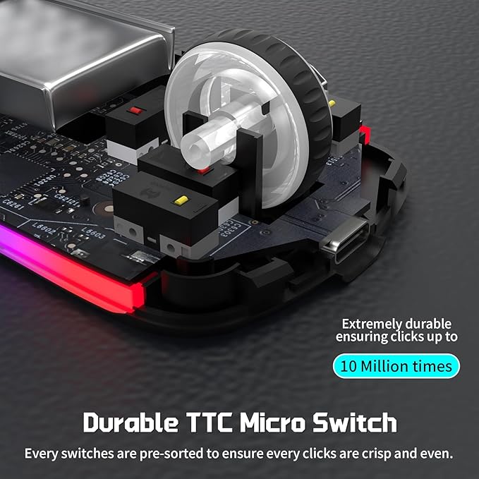 FREEWOLF X HXSJ T66 Wireless Gaming Mouse Tri-Mode Superlight Honeycomb Design PAW3212 3600DPI Sensor 1000Hz Polling Rate Bluetooth/2.4Ghz/Wired Ergonomic PC Mice RGB Light Programmable Buttons-Black