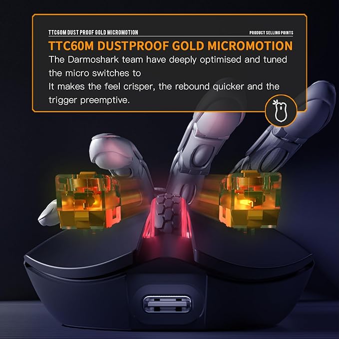 Darmoshark M3 Pro Wireless Gaming Mouse,Tri-Mode 2.4G/USB-C/Bluetooth Mouse Up to 26KDPI,PAW3395 Optical Sensor Lightweight 55g,8 programmable Button 500MAh Battery Life,Computer Mouse for Laptop(B)