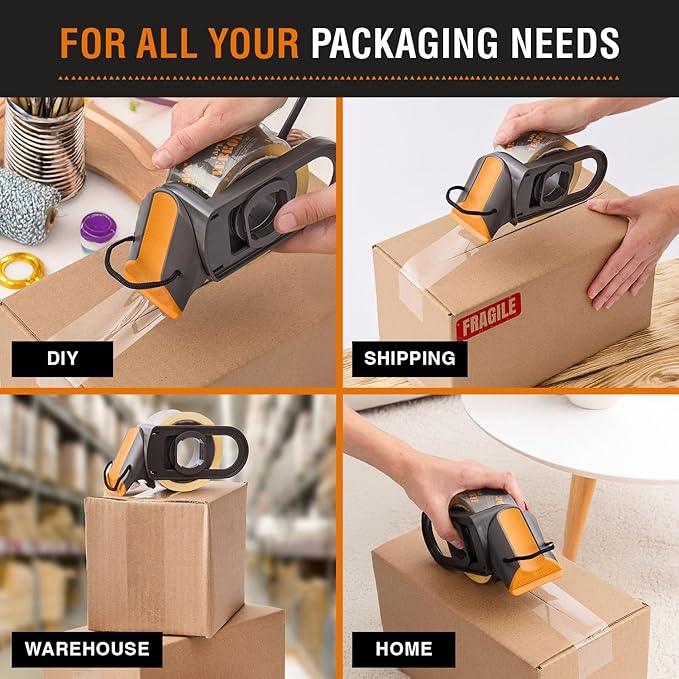 Clear Packing Tape with Dispenser (1 Roll) - Heavy Duty Tape for Packing Boxes - Packaging Tape, Shipping Tape with Dispenser, Refillable, Works w/Standard 2” Wide Tapes