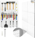 Peg Board, 6 Pack Metal Pegboard Panels White Pegboards Wall Organizer with Bent Frame Large Heavy Duty Peg Board for Walls Home, Garage Tool Storage, Workbench, Craft Room, Kitchen