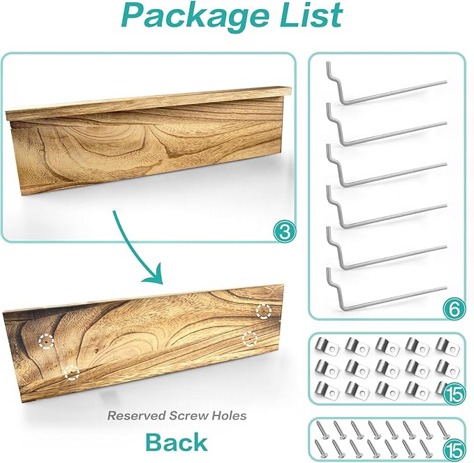 Wood Pegboard Shelves with Lip, 14" x 4" Peg Board Racks 3Pack Wall Organizer Shelf, 1/4 inch Heavy Duty Metal Brackets Fit All Pegboards, Display Craft Garage Workbench Office Shelving Accessories