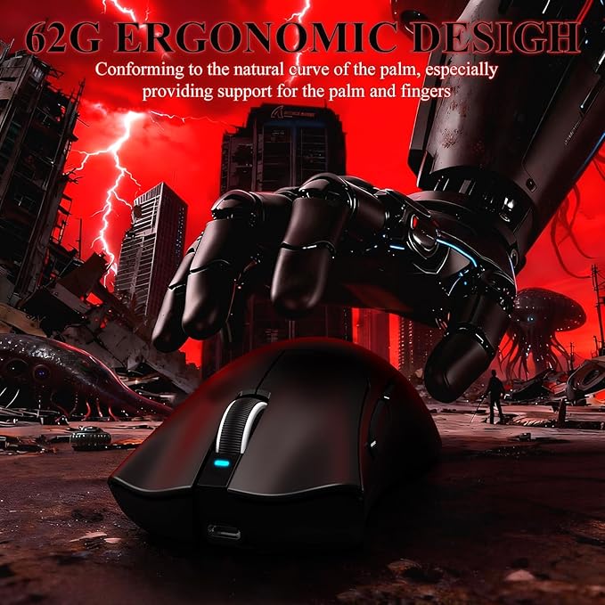 MAMBASNAKE Attack Shark V3 PRO 62g Superlight Wireless Gaming Mouse,RGB Magnetic Charging Dock,BK52820 Tri-Mode BT/2.4G Wireless/Wired Mouse,25000DPI,500mAh,5 Programmable Buttons for Pc/Mac,Black