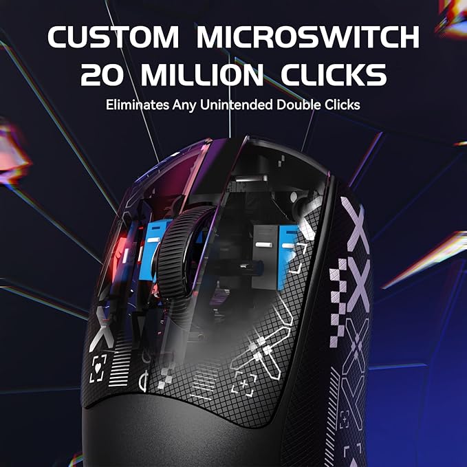 ATTACK SHARK × MAMBASNAKE M4 Wireless Gaming Mouse, 24000 Adjustable DPI PAW3311 Optical Sensor, Programmed Buttons, 52g Lightweight Ergonomic Computer Mice 2.4G/BT/USB-C for PC/Mac-Black&Griptape