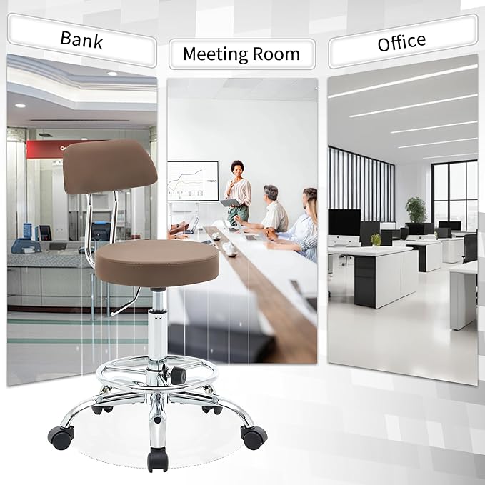 FIRAVOE Office Drafting Chair (Rolling Office Stool) (Adjustable Height Footrest Massage Chair 19.5"-26.6") Lab Stool with Back (Coffee Brown)