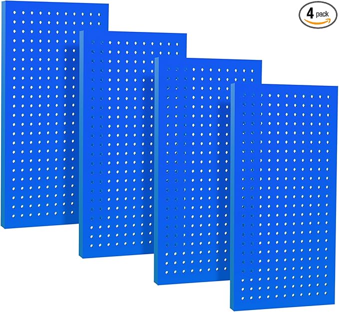 Metal Pegboard Panels 24" x 12" 4 Pack Heavy Duty Steel Pegboard Wall Organizer, Garage Utility Tools Pegboard Storage System for Workbench, Shop, Shed Modular Peg Board Organizer Board Kit (Blue)