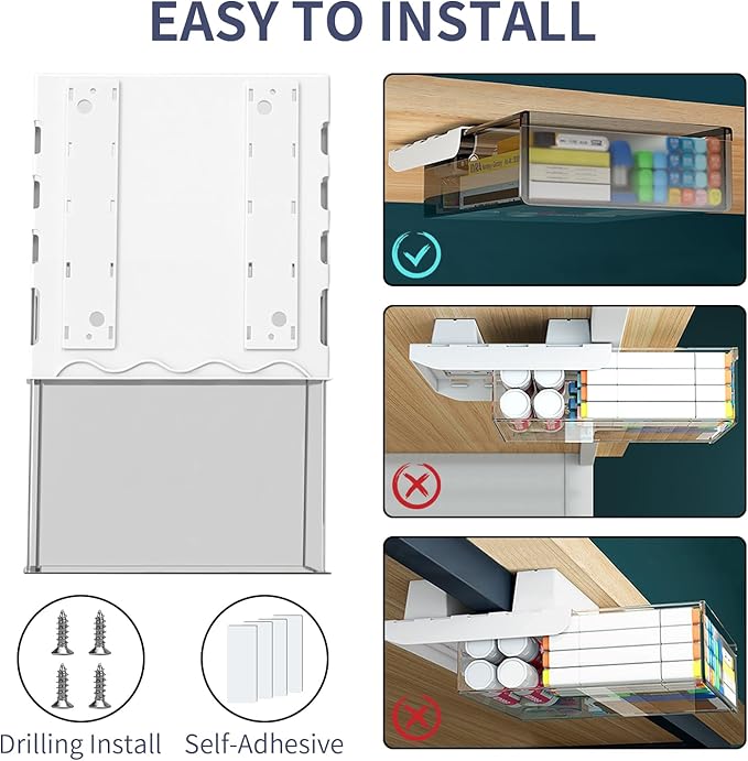 Under Desk Drawer Organizer Slide Out, 2 PCS Large & Medium Under Table Hidden Drawer Under Desk Storage Organizer (Self-Adhesive Tape, Screw Accessories)