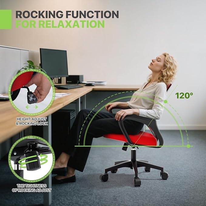 Magshion Office Chair Pack of 2, Ergonomic Mid-Back Mesh Desk Chair, Rolling Computer Chair with Lumbar Support & Comfy Armrests for for Gaming, Work, Study, 300 Lbs Capacity, Red