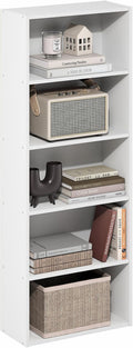 Furinno Basic Book Shelf, 5-Tier Bookshelf, Storage Organizer Bookcase with Open Shelf, 7 x 17 x 44, for Living Room, Bedroom, Home Office, White