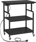 YAOHUOO 3 Tier Large Printer Stand with Power Outlet/Adjustable Storage Shelf, Rolling Cart with Wheels, Printer Table for Home Office 3D Printer/Heat Press/Laster, 23.6"×19.6" Black