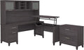 Bush Furniture Somerset 72W 3 Position Sit to Stand L Shaped Desk with Hutch and File Cabinet in Storm Gray