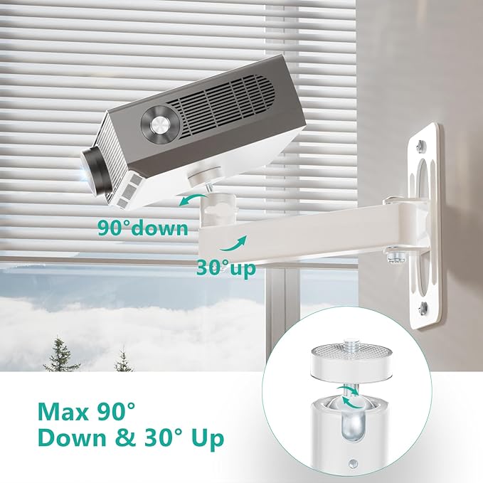 WALI Mini Projector Wall Mount, Full Motion Adjustable Bracket for 1/4" M4 M6 Screws, Hanging Holder for Small Projectors, Supports up to 4.4lbs - 1330LM-PMWS, White