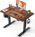 CubiCubi 32 x 20 Small One-Piece Standing Desk, Adjustable Height Electric Computer Home Office Sit Stand up Workstation, with 4 Memory Presets, Headphone Hook, Black Walnut