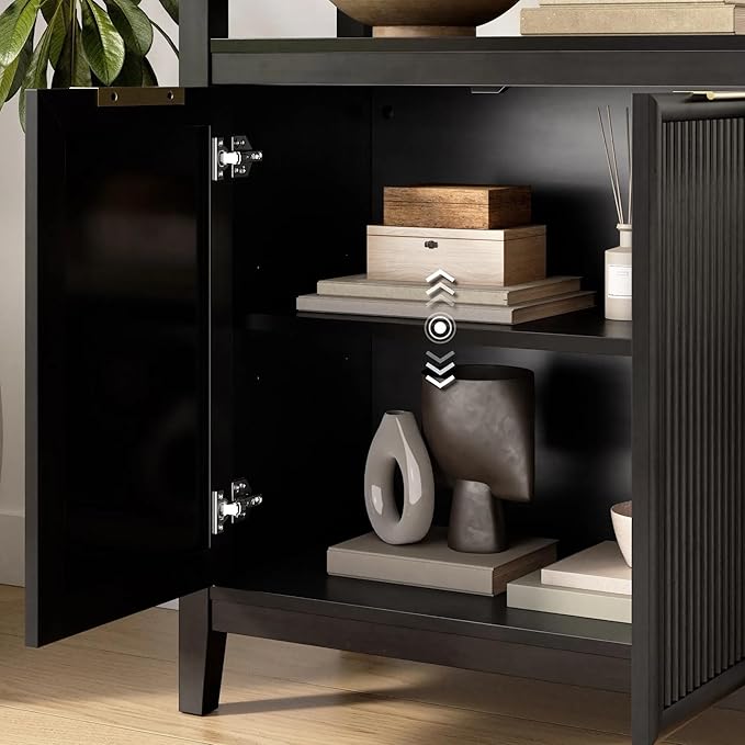 Bush Home 54-inch Office Desk with Storage and 5 Shelf Bookcase with Doors, Home Office Furniture, Camille Collection, Onyx Birch