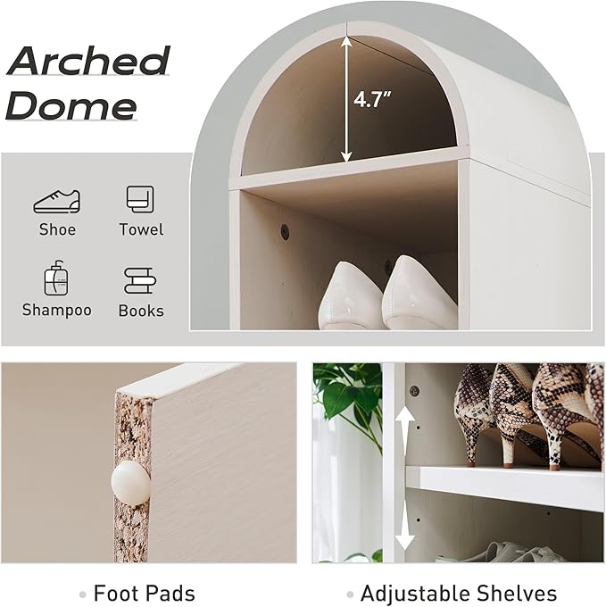 IFGET 67" Tall Arched Bookshelf, 8 Tiers Arch Bookcase with Storage, Modern Farmhouse Book Shelf with Adjustable Shelves, Wood Bookshelf w/Open Display Shelves for Living Room, Office (Antique White)