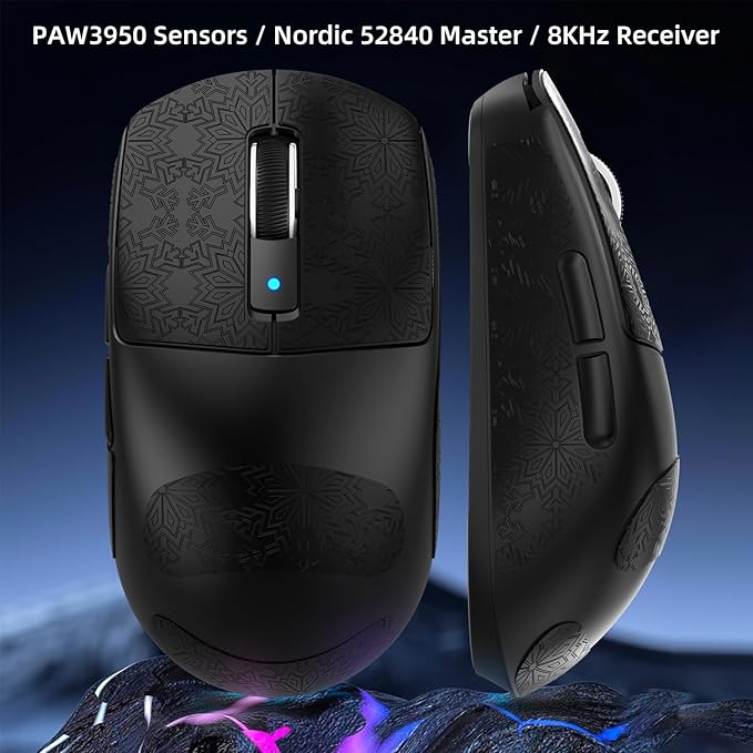 ATTACK SHARK R6 Wireless Gaming Mouse,38G Ultra-Lightweight Trip-Mode 2.4G/USB-C/Bluetooth Mouse Gaming with PAW3950MAX Sensor,42000 DPI,50G Accelerated Speed for PC/Laptop/Mac -Black&Tape