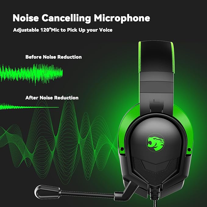 IMYB A88 Gaming Headset with Microphone, Stereo Wired Noise Cancelling Over-Ear Headphones with Mic for Pc, Ps5, Xbox One Series X/s, Ps4, Computer, Laptop, Mac, Nintendo, Gamer (Green)