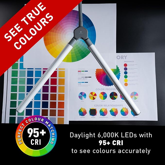 DuoPro™ Table Lamp - Double Shade LED Task Lamp, 4 Brightness Levels, 6,000K Daylight, 2,100 Lux, Anti-Glare, Flexible Arm, Touch Dimmer - Ideal for Sewing, Crafting, Reading