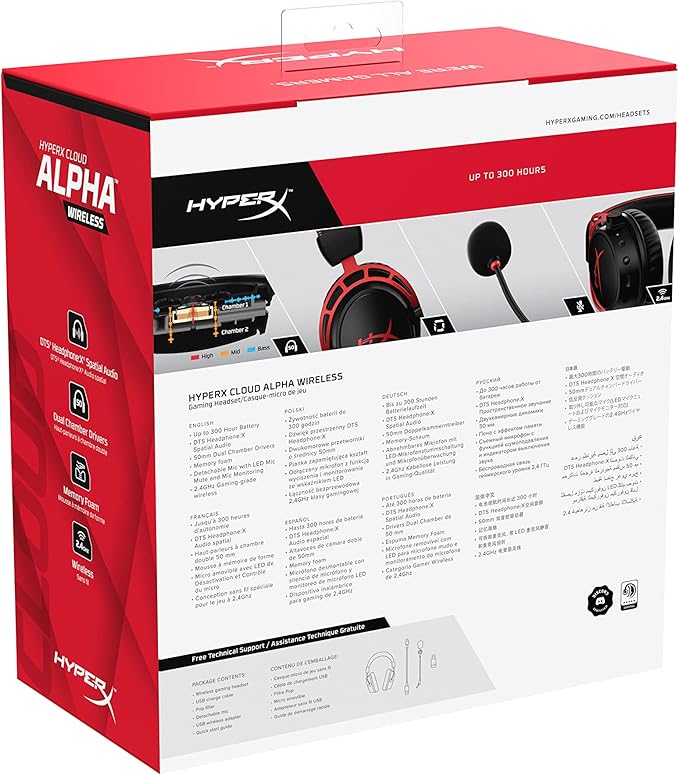 HyperX Cloud Alpha Wireless Gaming Headset for PC with DTS Headphone:X Spatial Audio, Noise-Canceling Mic, Dual Chamber Drivers, Durable Aluminum Frame - 300-Hour Life, Red (Renewed)