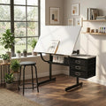 Drafting Table Art Table Adjustable Drawing Table Tilted Tabletop, Craft Table, with Storage Drawers and Stool, Crafting Desk with Storage for Painting Diamond Reading Writing Study (White A)