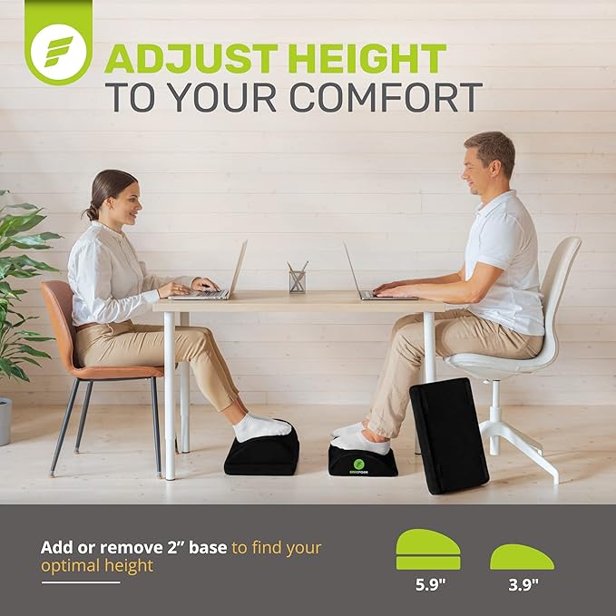 ErgoFoam Adjustable Foot Rest (Teardrop, Velvet, Black) and Lumbar Support Pillow Bundle