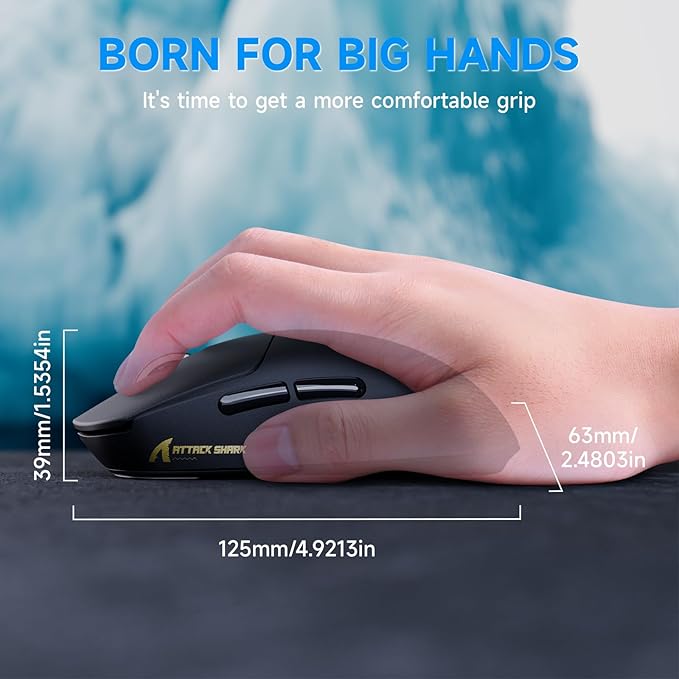 ATTACK SHARK X8Plus 55g Superlight Wireless Gaming Mouse with 40K DPI,PAW 3395PRO Sensor, Broadcom BK52820 Chip,HUANO Switch,Web Driver,Tri-Mode Fit Large Hand Mice with RGB Cable -Black
