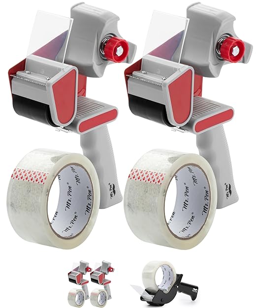 Mr. Pen- Heavy Duty Packing Tape Dispenser Gun, 2 Inch, 2 Pack with 2 Clear Tape Rolls, Handheld Tape Gun for Moving, Shipping, Sealing Boxes & Packaging