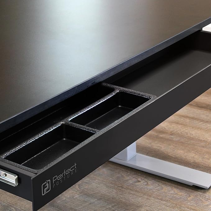 PERFECT POSTURE Under Desk Storage Drawer With Lock – Slim Pen & Pencil Drawer for Regular & Sit-Stand Standing Desks, Black (33” x 7.5”)