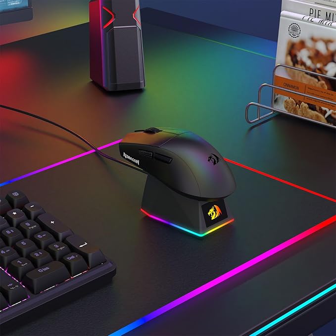 Redragon M999 Wireless Gaming Mouse, Tri-Mode Mouse with RGB Magnetic Charging Dock, 45000 DPI MAX Adjustable, 4 Programmable Buttons, Ergonomic Design for PC Laptop Mac