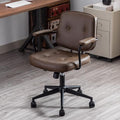 HEAH-YO Modern Armless Desk Chairs Set of 1, Swivel Computer Task Chair with Wheels and Armrests, Adjustable Office Chair with Backrest for Home Base, PU Brown