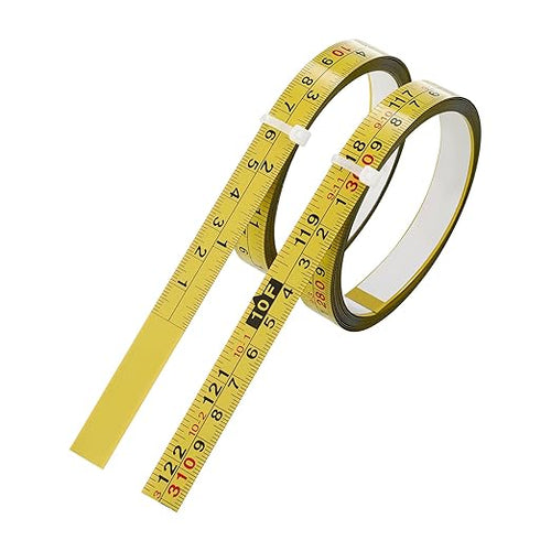 2 Packs Steel Self-Adhesive Measuring Tape, Right to Left Reading 310cm or 122-Inch Imperial and Metric Ruler Tape, 1/2-Inch Peel and Stick Tape Measure for Woodworking, Saw, Drafting Table, Yellow