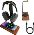 Handmade Solid Wood 2-in-1 Headset Stand with Wireless Charger 15W Max Fast,Wireless Charging Dock Compatible with iPhone 17/16/15/14 /Samsung Series,Universal Holder for All Desk Headphones
