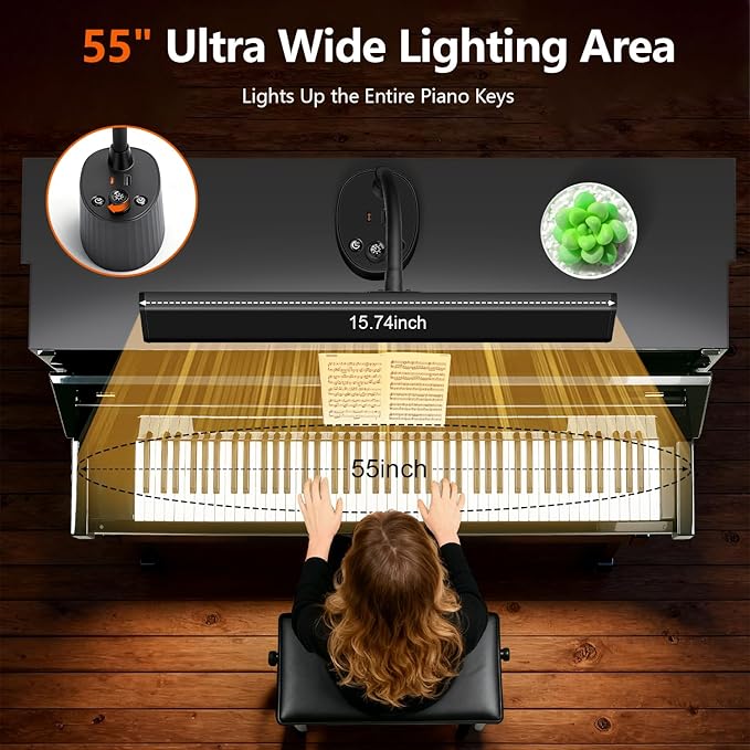 Piano Light - LED Piano Lamp for Grand/Upright/Digital Pianos - Adjustable Piano Light Desk Lamp with Flexible Gooseneck, 5 Color Modes, Dimmable & USB Charging Port Eye-Care for Home Office Bedroom