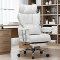 Efomao Big and Tall Office Chair 400lbs, Executive PU Leather Desk Chair with Footrest & Lumbar Support, Heavy Duty Computer Seating for Home, White