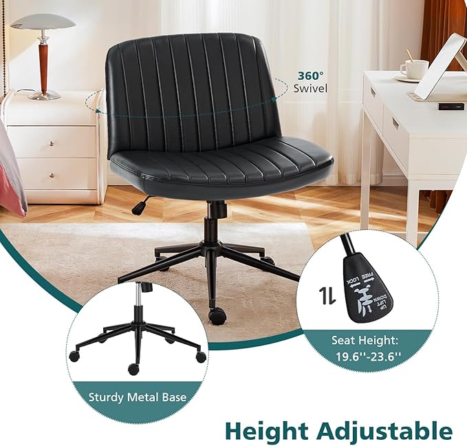 OLIXIS Wide Criss Cross Swivel Desk Chair – Black