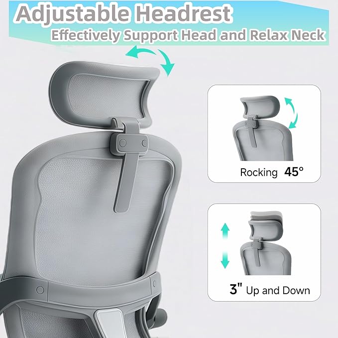 Ergonomic Office Chair - 350LB Comfy Desk Chairs with Adjustable Headrest and Lumbar Back Support, Mesh Computer Chairs with Wheels and Arms for Home Office, Study