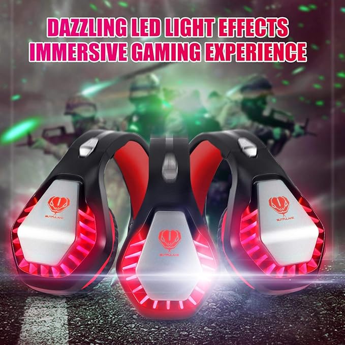 Gaming Headset for PS4, Xbox One, PC, PS5, Laptop, Mac, Nintendo Switch, 3.5MM Noise Cancelling Over Ear Headphones with Mic, Bass Surround, Soft Memory Earmuffs (red)