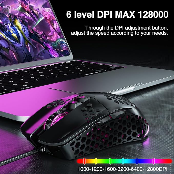 SOLAKAKA SM900 Gaming Mouse Wired with RGB,Honeycomb Shell,12800 DPI Wired Gaming Mouse with Buttons,Computer Mouse for Laptop/PC,Black