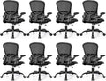 FelixKing Office Desk Chairs, Ergonomic PC Desk Chair with Wheels, Adjustable Lumbar Support and Height, Swivel Computer Chair with Flip-up Armrests and Ergo Mesh Backrest(Black, Pack of 8)