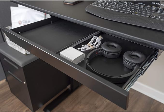 Stand Up Desk Store Add-On Office Sliding Under-Desk Drawer Storage Organizer for Standing Desks | Requires 14" of Front to Back Clearance Beneath Desks and Tables (Black)