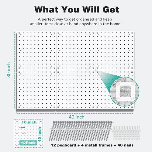 12Pcs Peg board, Pegboard Wall Organizer Panels, Wall Mount Display Small Pegboard Kits, Pegboard, Peg Boards for Wall Craft Room, for Kitchen, Garage, Workshop, Tool Accessories - White Pegboard