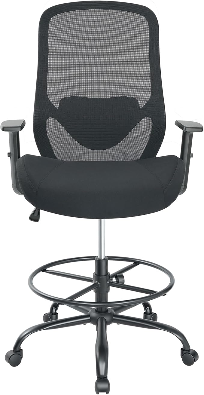 Drafting Office Chairs Big and Tall 450lbs Heavy Duty Mesh Tall Office Chair for Standing Desk, Ergonomic Desk Chair with with Lumbar Support & Wide Seat