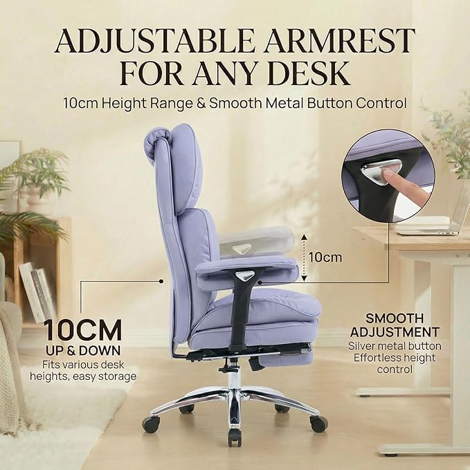 Efomao Big & Tall Executive Office Chair with Footrest - 400lbs Heavy Duty High Back PU Leather Desk Chair, Modern Ergonomic Reclining Computer Chair, Purple