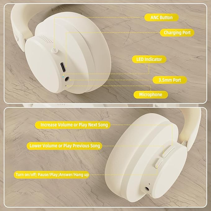 ATTACK SHARK G500 Wireless Over-ear Noise Canceling Headphones,Bluetooth ANC Gaming Headset with BT 5.3/3.5mm Audio Cable,20H Playtime,Hifi Stereo Sound,Deep Bass,Built-in Mic for PC Smartphone(Beige)