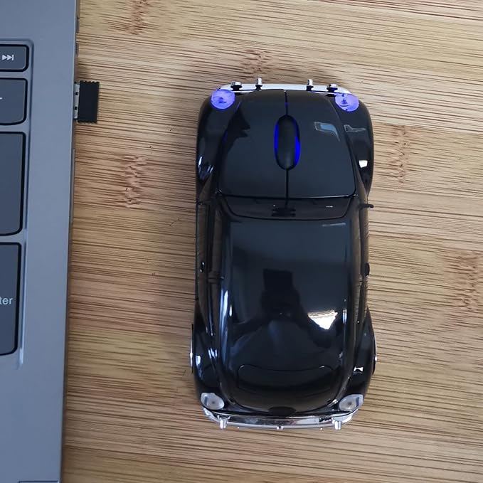 Car Mouse for Computer, Cool and Cute Car-Shaped Mouse, Wireless 2.4Ghz Optical Mice for Laptop PC Mac (Black)