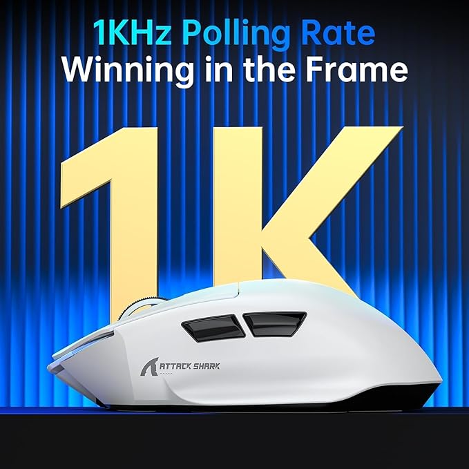 ATTACK SHARK V6 Wireless Gaming Mouse with RGB Charging Dock, 25K DPI PAW3311 Sensor, 1K Polling Tri-Mode PC Mice,500mAh Battery Cloud-Based AI Driver for Win/Mac,Black