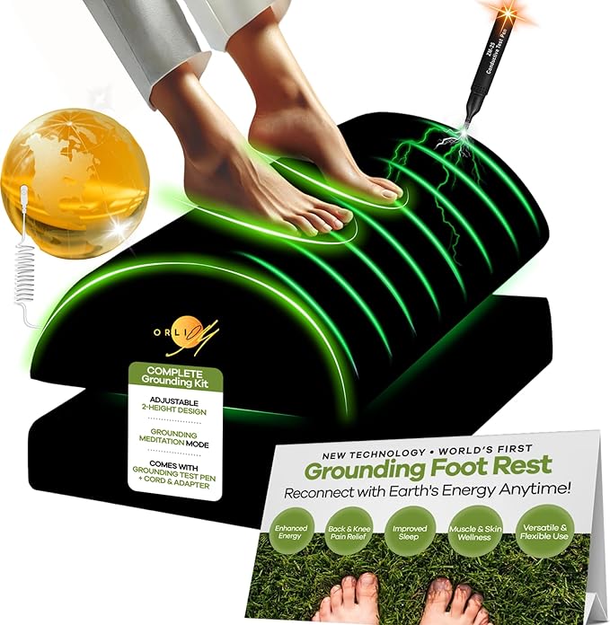 Grounding Mat for Feet Foot Rest for Under Desk at Work Grounding Foot Stool Memory Foam Adjustable Height Back Knee Pain Relief Energy Sleep Comfort Footrest for Gaming Home Office Leg Elevation